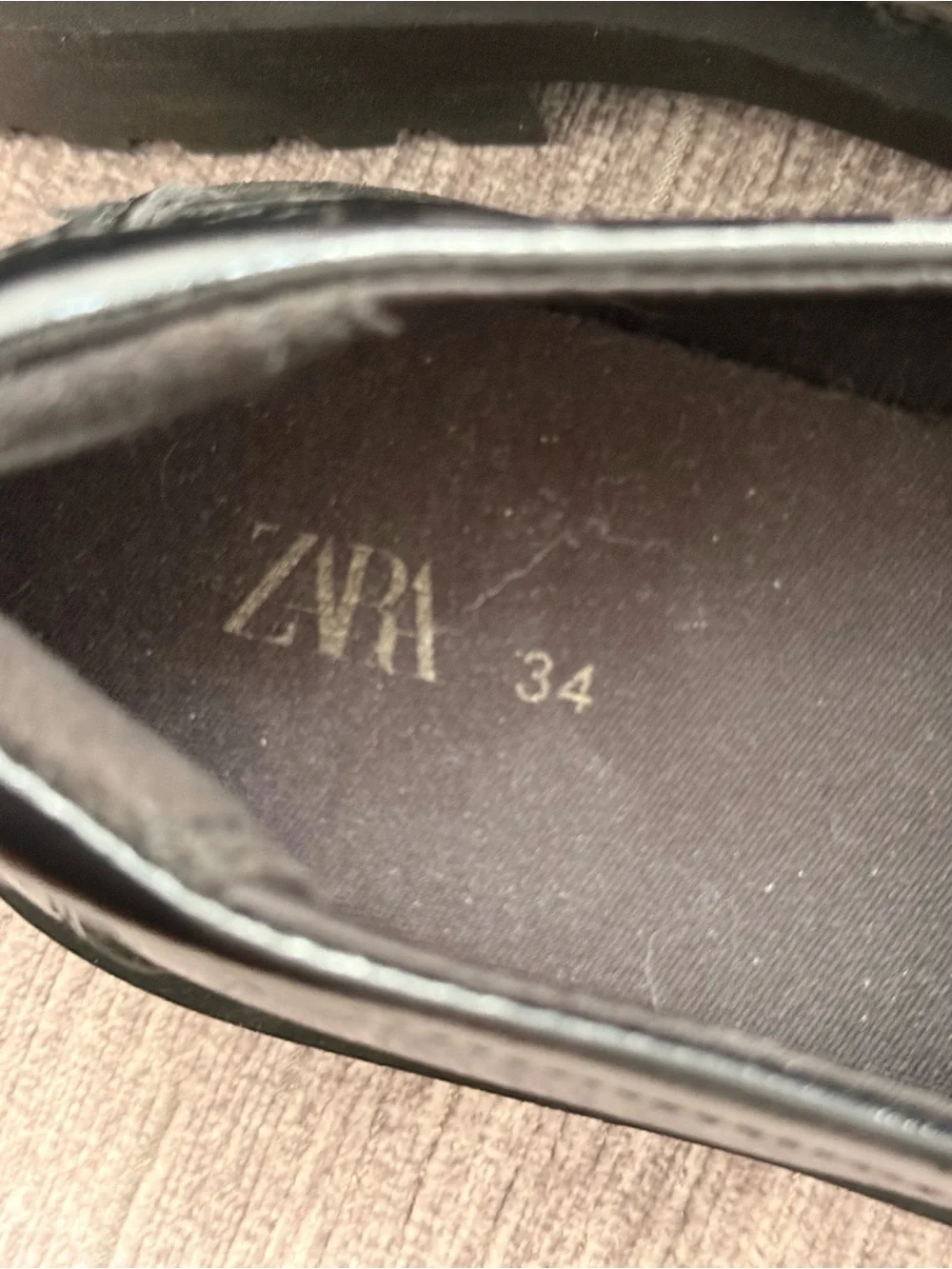 Zara Kids- Black Leather Tassel Chunky Lug Sole Loafers